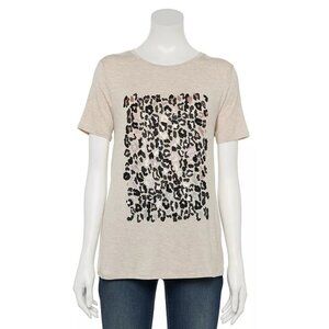 APT.9 XXL Gray Leopard Print T-Shirt With Short Sleeves & Round Neck